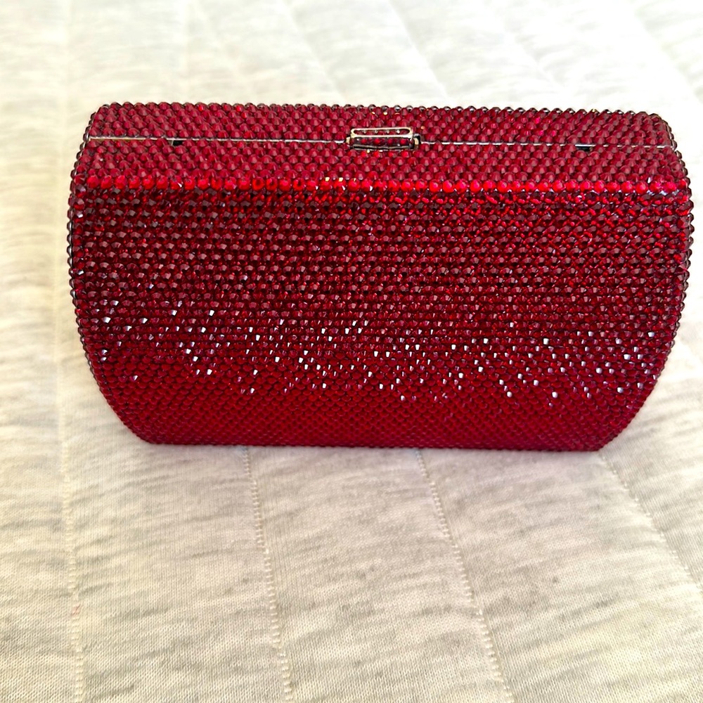 Gorgeous Judith Leiber red rhinestone evening bag. Unused.